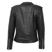 Womens Cowhide Black Biker Jacket Tough Heavy Duty Leather Brando Style Kira Back