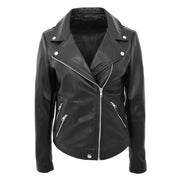Ladies Real Leather Jacket High Quality Zip Fasten Fitted Biker Style Sadie Black Front 1