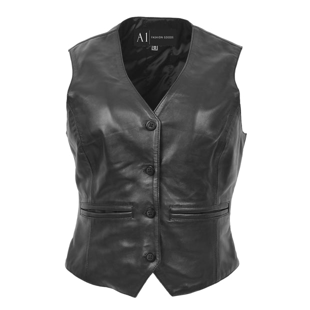 Womens Soft Leather Waistcoat Slim Fit Vest Classic Gilet Katy Black
