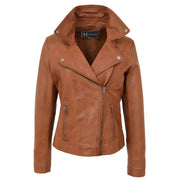 Womens Genuine Leather Biker Jacket Designer Fitted Coat Myla Tan  Open Neck