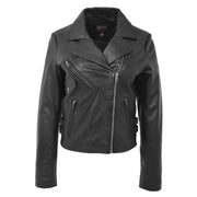 Womens Luxurious Black Leather Biker Jacket Italian Designer Coat Caily Front 1