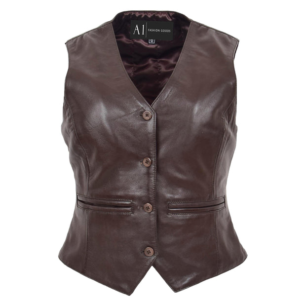 Womens Soft Leather Waistcoat Slim Fit Vest Classic Gilet Katy Brown