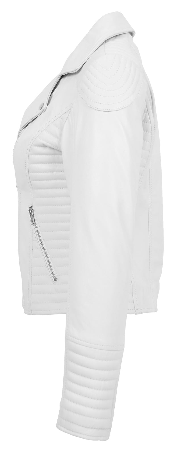 Womens Designer Leather Biker Jacket Fitted Quilted Bonita White-2