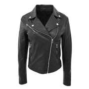 Womens Soft Genuine Leather Biker Jacket Slim Fit Coat Julie Black Front 1
