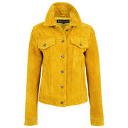 Womens Yellow  Suede Trucker Jacket American Western Denim Biker Style Marisa Front