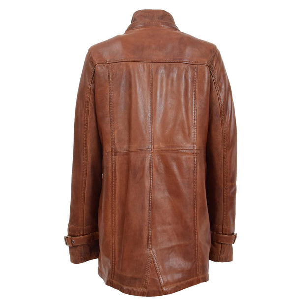 Ladies Genuine Cognac Leather Duffle Coat Removable Hood Parka Jacket Patty Back Without Hood