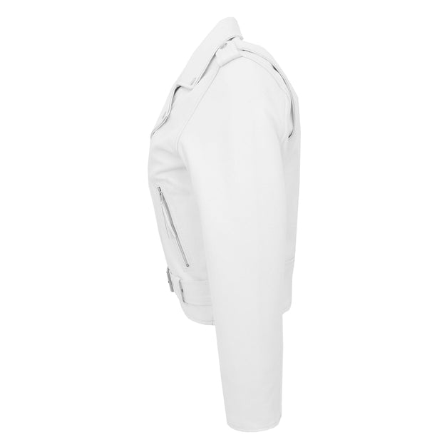 Womens Cowhide Biker Leather Jacket Brando Style Coat Helen White Side