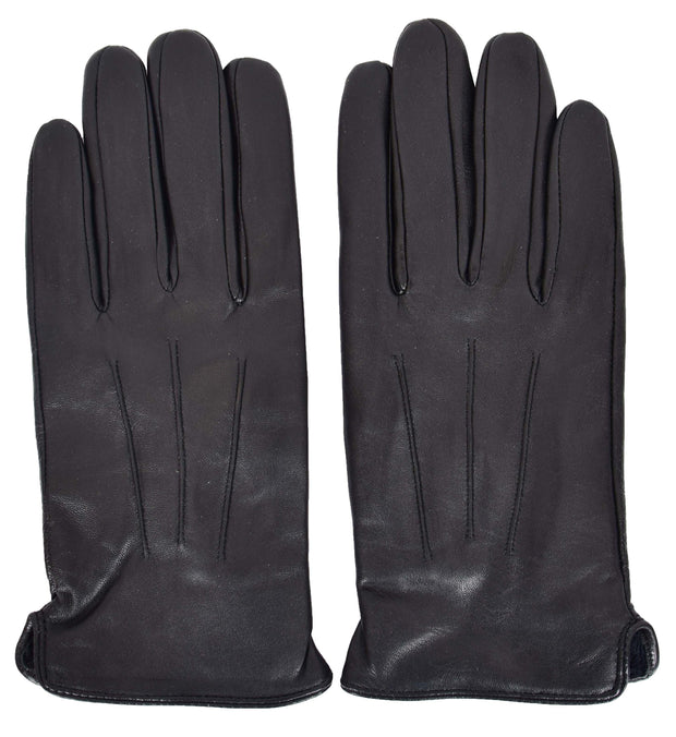 Mens Genuine Black Leather Gloves Soft Lambskin Winter Casual Plain Gloves Pair MGP02