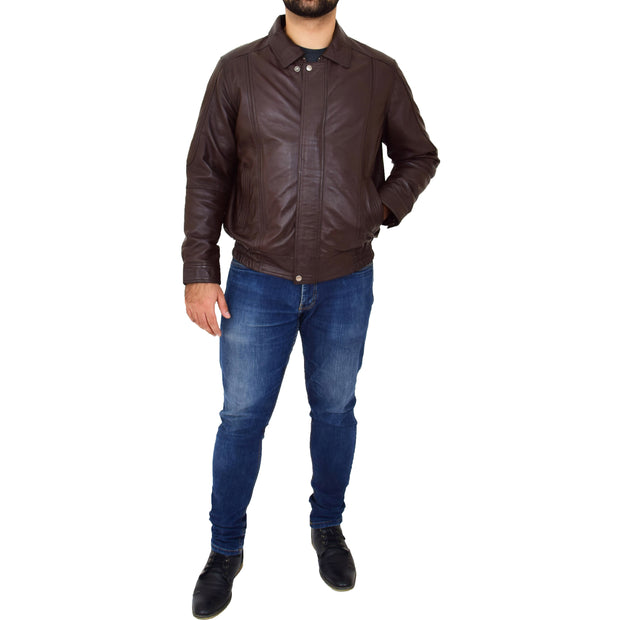 Gents Classic Blouson Leather Jacket Albert Brown Full