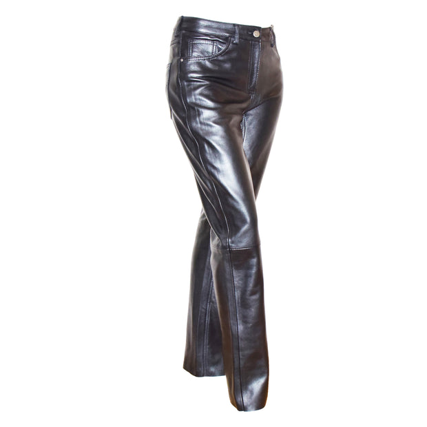 Womens Soft Black Leather Trouser Slim Fit Tapered Jeans Lyla Front 2