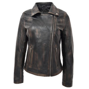 Womens Fitted Real Vintage Rub Off Leather Designer Biker Jacket Myla Close Neck