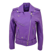 Womens Cowhide Biker Leather Jacket Brando Style Coat Helen Lilac Front 1