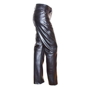 Womens Soft Black Leather Trouser Slim Fit Tapered Jeans Lyla Side