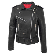 Womens Cowhide Black Biker Jacket Tough Heavy Duty Leather Brando Style Kira Close Neck