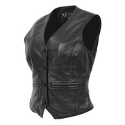 Womens Soft Leather Waistcoat Slim Fit Vest Classic Gilet Katy Black Front Angle