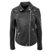 Ladies Real Leather Jacket High Quality Zip Fasten Fitted Biker Style Sadie Black Front 2