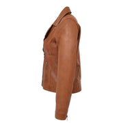 Womens Genuine Leather Biker Jacket Designer Fitted Coat Myla Tan Side