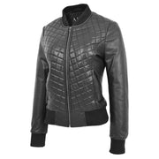 Womens Real Leather Bomber Jacket Black Diamond Quilted Fitted Varsity Storm Front 2