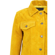 Womens Yellow  Suede Trucker Jacket American Western Denim Biker Style Marisa Feature 1