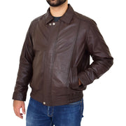 Gents Classic Blouson Leather Jacket Albert Brown Front 1