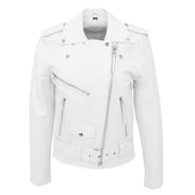 Womens Cowhide Biker Leather Jacket Brando Style Coat Helen White Front 1