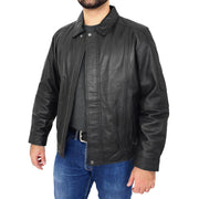 Gents Classic Blouson Leather Jacket Albert Black Open 2