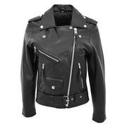Womens Cowhide Biker Leather Jacket Brando Style Coat Helen Black Front 1