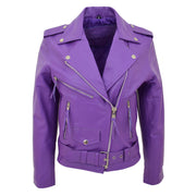 Womens Cowhide Biker Leather Jacket Brando Style Coat Helen Lilac Front 2
