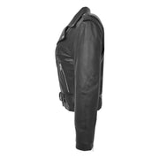 Womens Cowhide Black Biker Jacket Tough Heavy Duty Leather Brando Style Kira Side