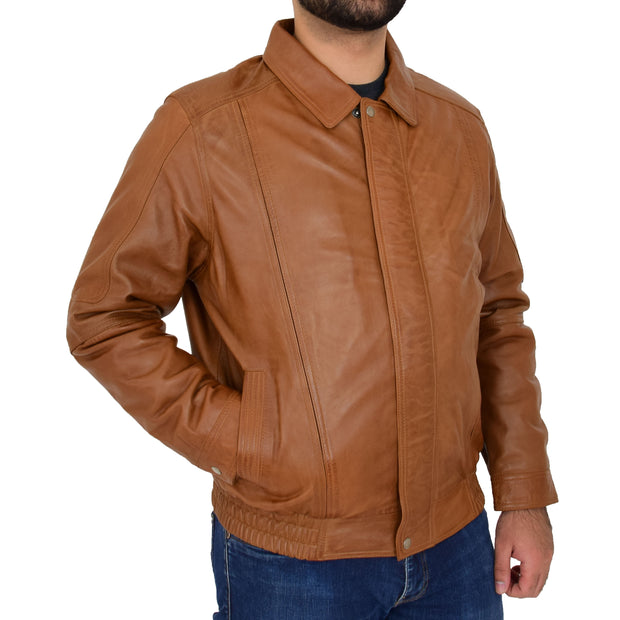 Gents Classic Blouson Leather Jacket Albert Tan Front 2
