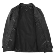 Womens Soft Black Leather Classic V Neckline Collarless Jacket Lolita Lining