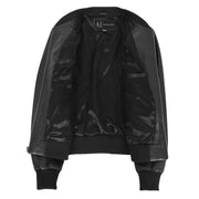 Womens Leather Bomber Jacket Black Zip Fasten Fitted Varsity Joy Lining
