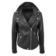 Ladies Real Leather Jacket High Quality Zip Fasten Fitted Biker Style Sadie Black Front 3