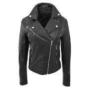 Womens Soft Genuine Leather Biker Jacket Slim Fit Coat Julie Black Front 3