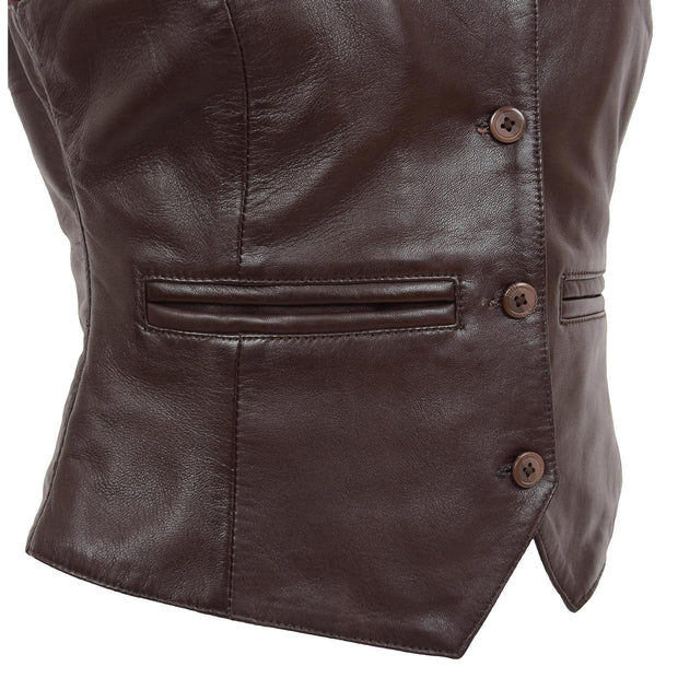 Womens Soft Leather Waistcoat Slim Fit Vest Classic Gilet Katy Brown Feature