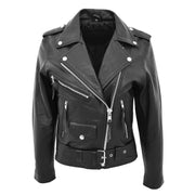 Womens Cowhide Biker Leather Jacket Brando Style Coat Helen Black Front 2
