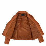 Womens Genuine Leather Biker Jacket Designer Fitted Coat Myla Tan Lining