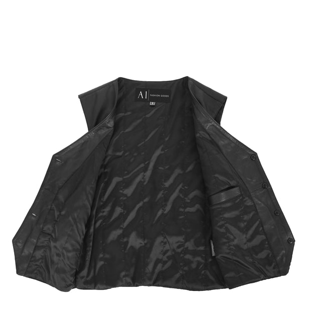 Womens Soft Leather Waistcoat Slim Fit Vest Classic Gilet Katy Black Lining