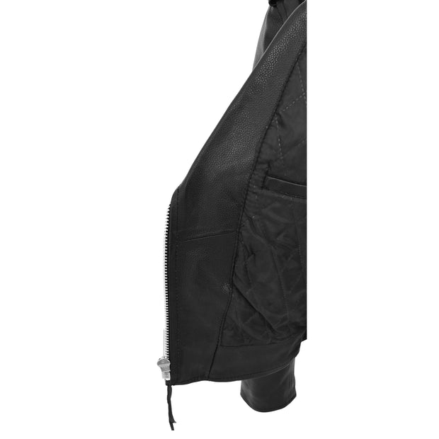 Womens Cowhide Biker Leather Jacket Brando Style Coat Helen Black Lining