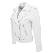 Womens Cowhide Biker Leather Jacket Brando Style Coat Helen White Angle 2