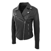 Womens Soft Genuine Leather Biker Jacket Slim Fit Coat Julie Black Front 4