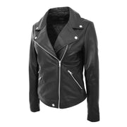 Ladies Real Leather Jacket High Quality Zip Fasten Fitted Biker Style Sadie Black Front 4