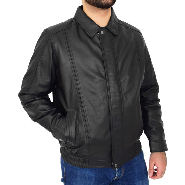 Gents Classic Blouson Leather Jacket Albert Black Front 2