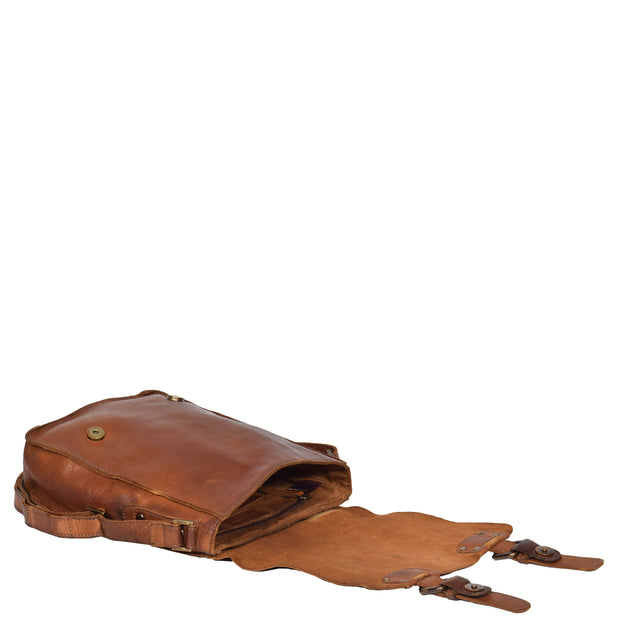 Real Leather Cross Body Messenger Bag Truman Rust Brown Open Letdown