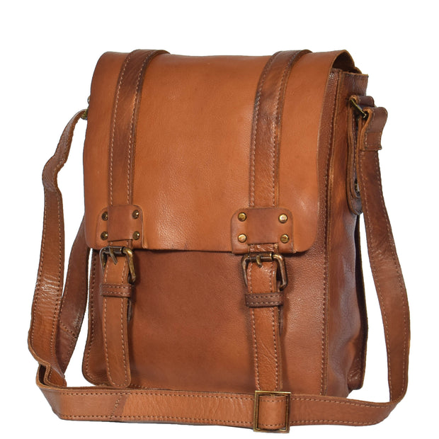 Real Leather Cross Body Messenger Bag Truman Rust Brown Feature