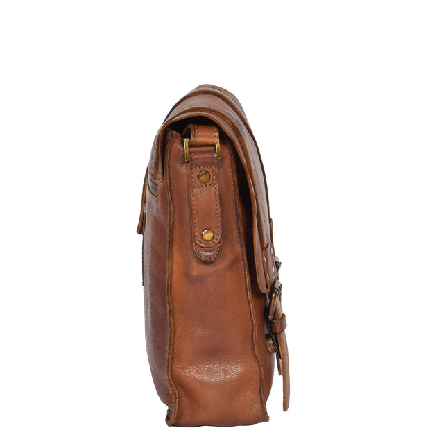 Real Leather Cross Body Messenger Bag Truman Rust Brown Side