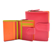 Womens Soft Multicoloured Leather Purse Cards ID Notes Coins RFID Safe Madam Red/ Multi