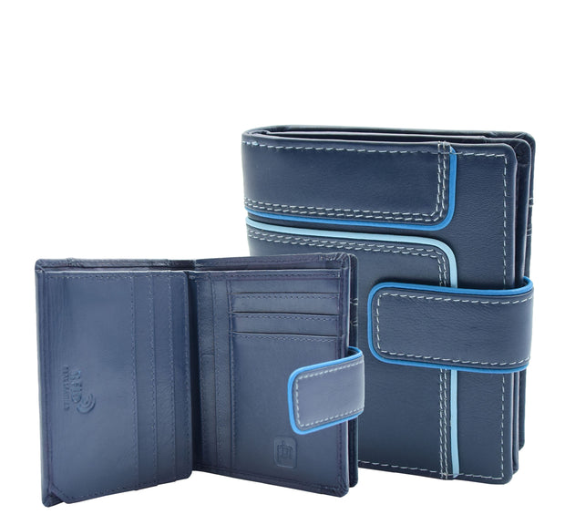 Womens Multicoloured Leather Purse RFID Safe Mid-Sized ID Notes Coins Card Slots Rainbow Navy