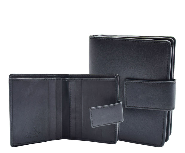 Womens Soft Leather Purse Mid-Sized Cards ID Notes Coins Pocket RFID Safe Boxed Alder Black