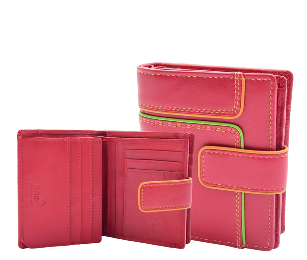 Womens Multicoloured Leather Purse RFID Safe Mid-Sized ID Notes Coins Card Slots Rainbow Red